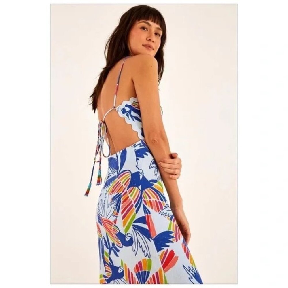 Farm Rio Blue Color Birds Midi Dress NWT Size XL - Picture 2 of 16